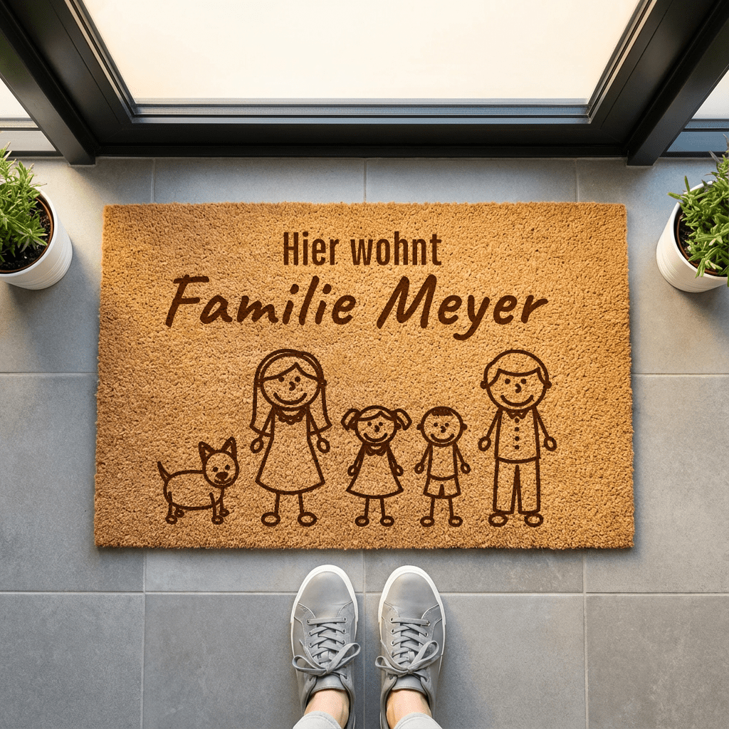 Personalisierte Fußmatte Familie mit Figuren - Surprisely