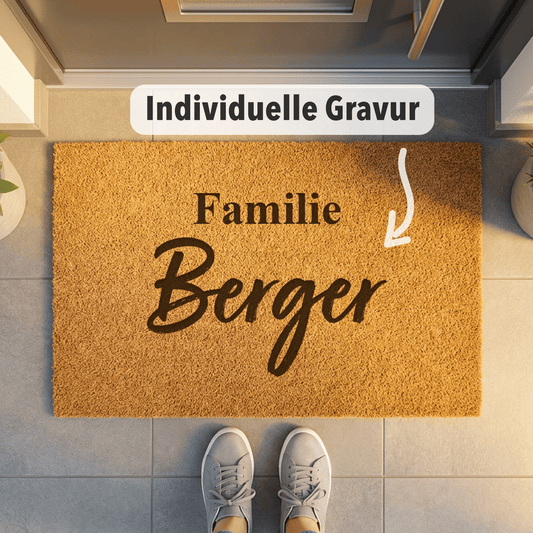 Personalisierte Fußmatte Familie | Türmatte mit Namen aus Kokos | Geschenk Hochzeit Valentinstag Einzug - Surprisely
