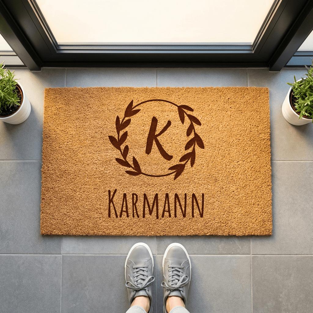 Personalisierte Fußmatte mit Namen | Buchstabe Familienname | Fußmatte aus Kokos & individueller Gravur | Geschenk Hochzeit Valentinstag - Surprisely