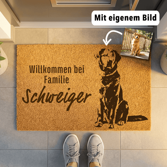 Personalisierte Haustier - Fußmatte mit Familiennamen & | Hund & Katze - Surprisely