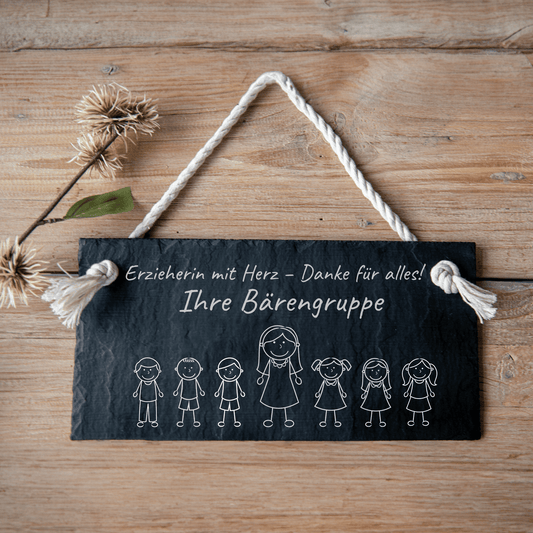 Abschiedsgeschenk für Erzieher - Personalisiertes Schieferschild mit Gravur - 30x15 cm Türschild - Geschenk Kita Erzieherin Erzieher - Surprisely 