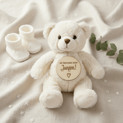 Holzplättchen „Wir bekommen einen Jungen / ein Mädchen“ - Surprisely 