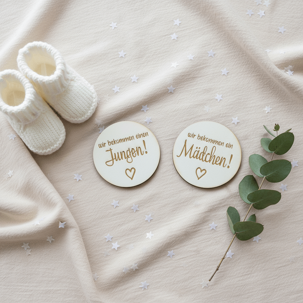 Holzplättchen „Wir bekommen einen Jungen / ein Mädchen“ - Surprisely 