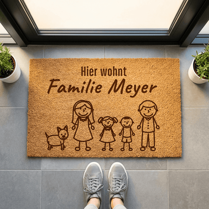 Personalisierte Fußmatte Familie mit Figuren - Surprisely 