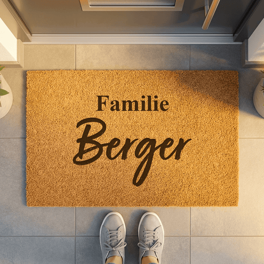 Personalisierte Fußmatte Familie | Türmatte mit Namen aus Kokos | Geschenk Hochzeit Valentinstag Einzug - Surprisely 