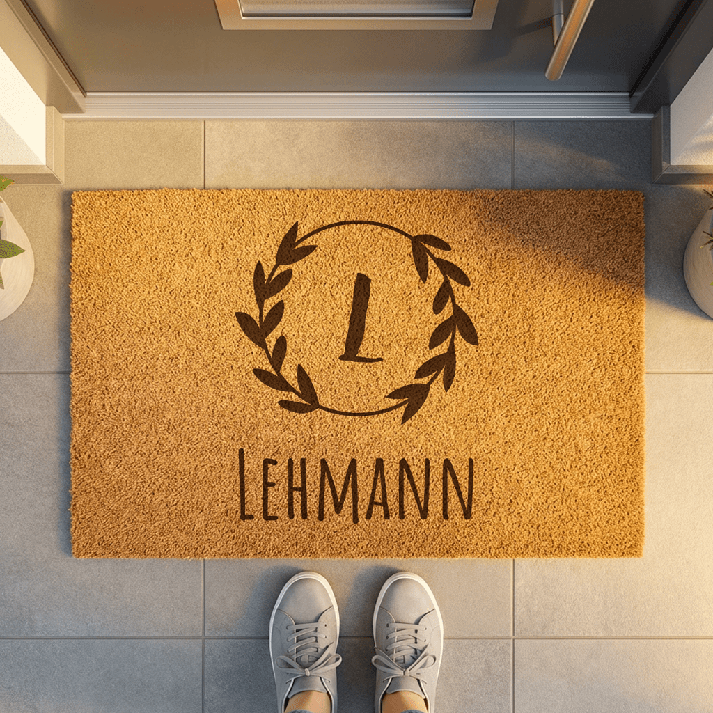 Personalisierte Fußmatte mit Namen | Buchstabe Familienname | Fußmatte aus Kokos & individueller Gravur | Geschenk Hochzeit Valentinstag - Surprisely 