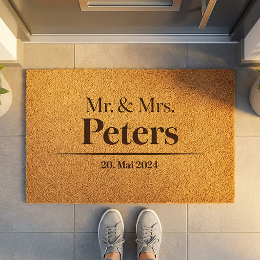 Personalisierte Fußmatte mit Namen | MR & MRS Türmatte aus Kokos und individueller Gravur - Surprisely 