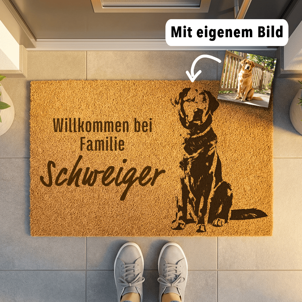Personalisierte Haustier - Fußmatte mit Familiennamen & | Hund & Katze - Surprisely 