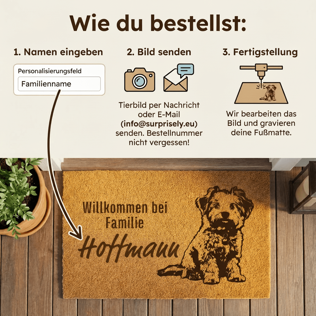 Personalisierte Haustier - Fußmatte mit Familiennamen & | Hund & Katze - Surprisely 