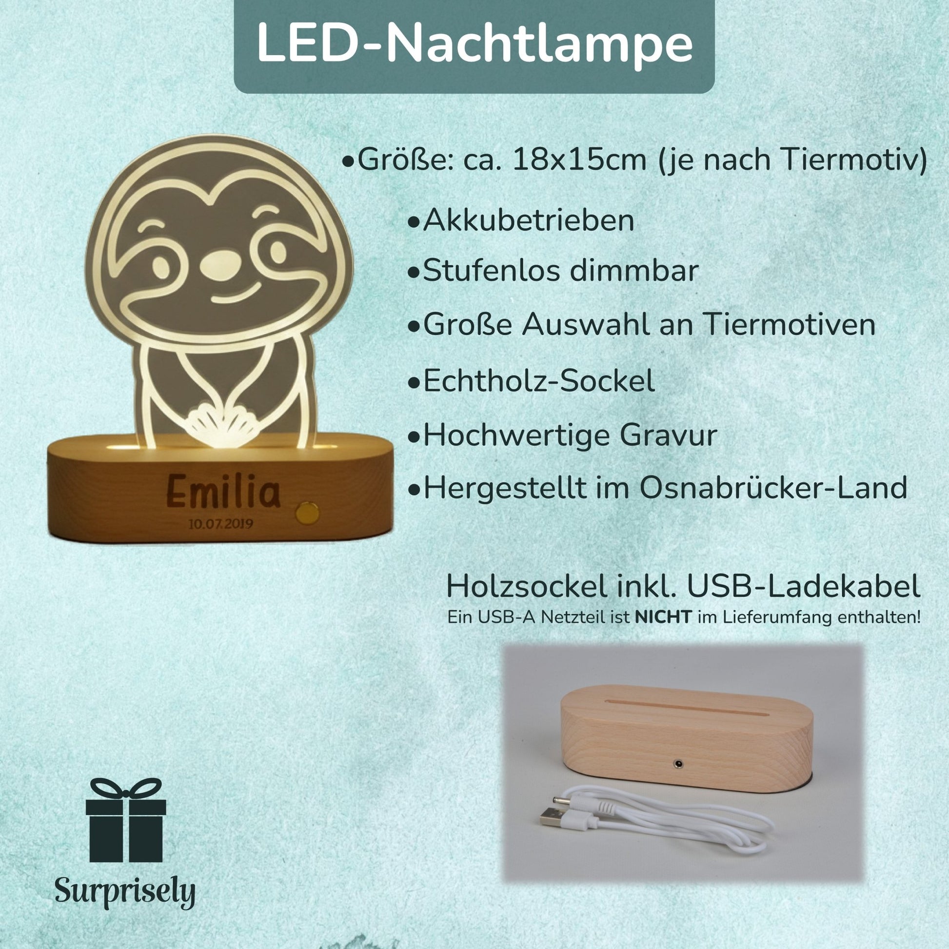 Personalisiertes LED - Nachtlicht mit Namen - Surprisely 