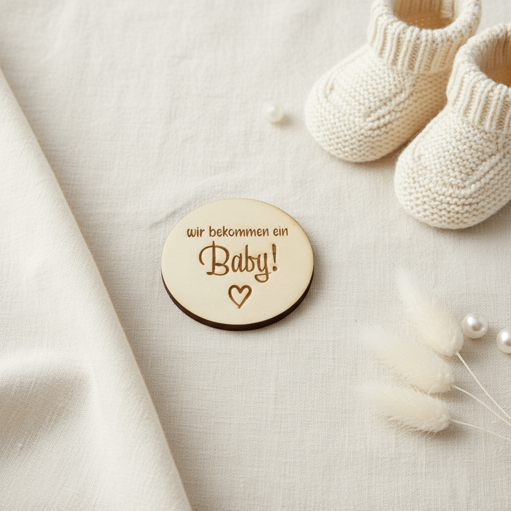 Wir bekommen ein Baby Holzplättchen – Babyankündigung aus Holz | Schwangerschaft verkünden - Surprisely 